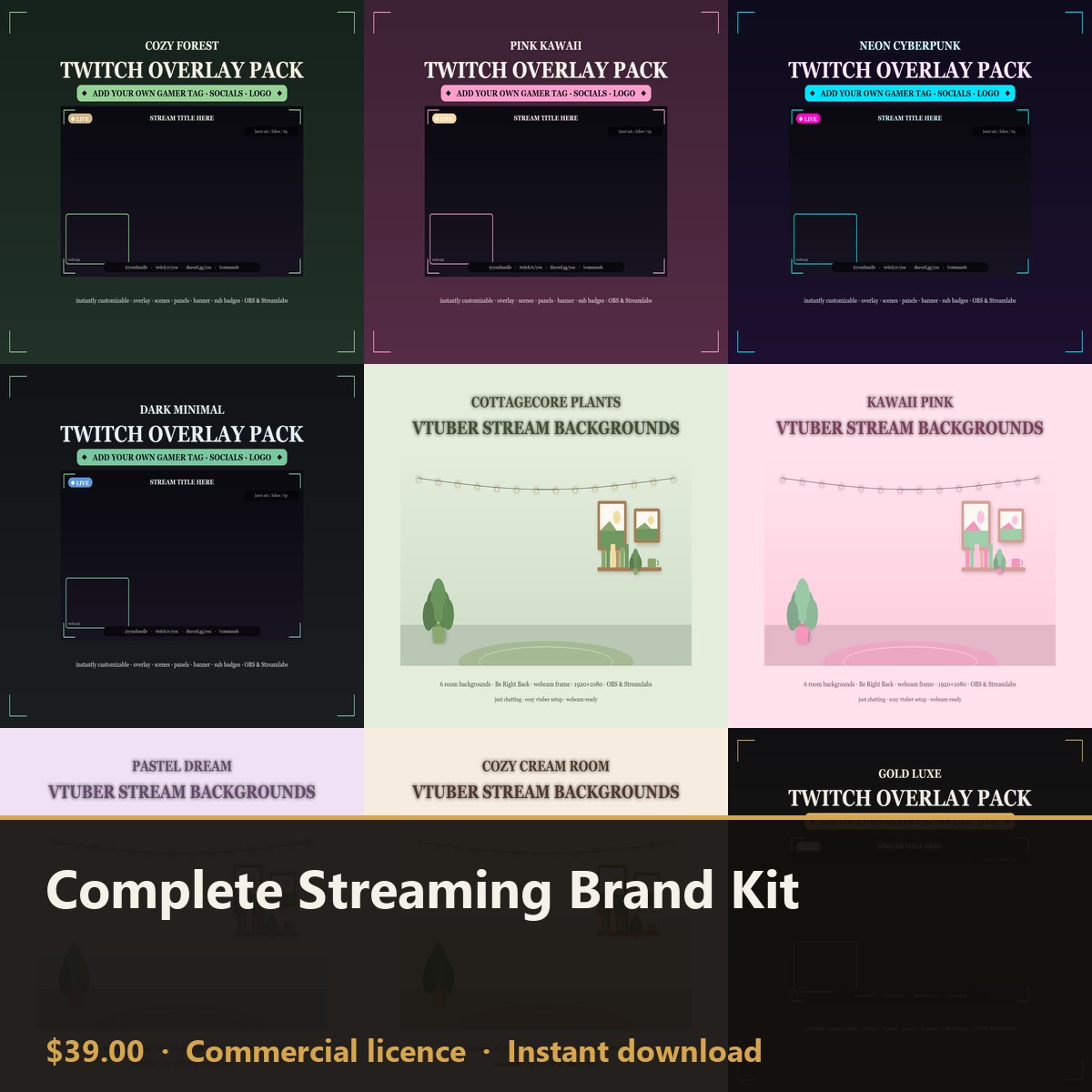 Complete Streaming Brand Kit — 22 Packs for Twitch, Discord & VTuber