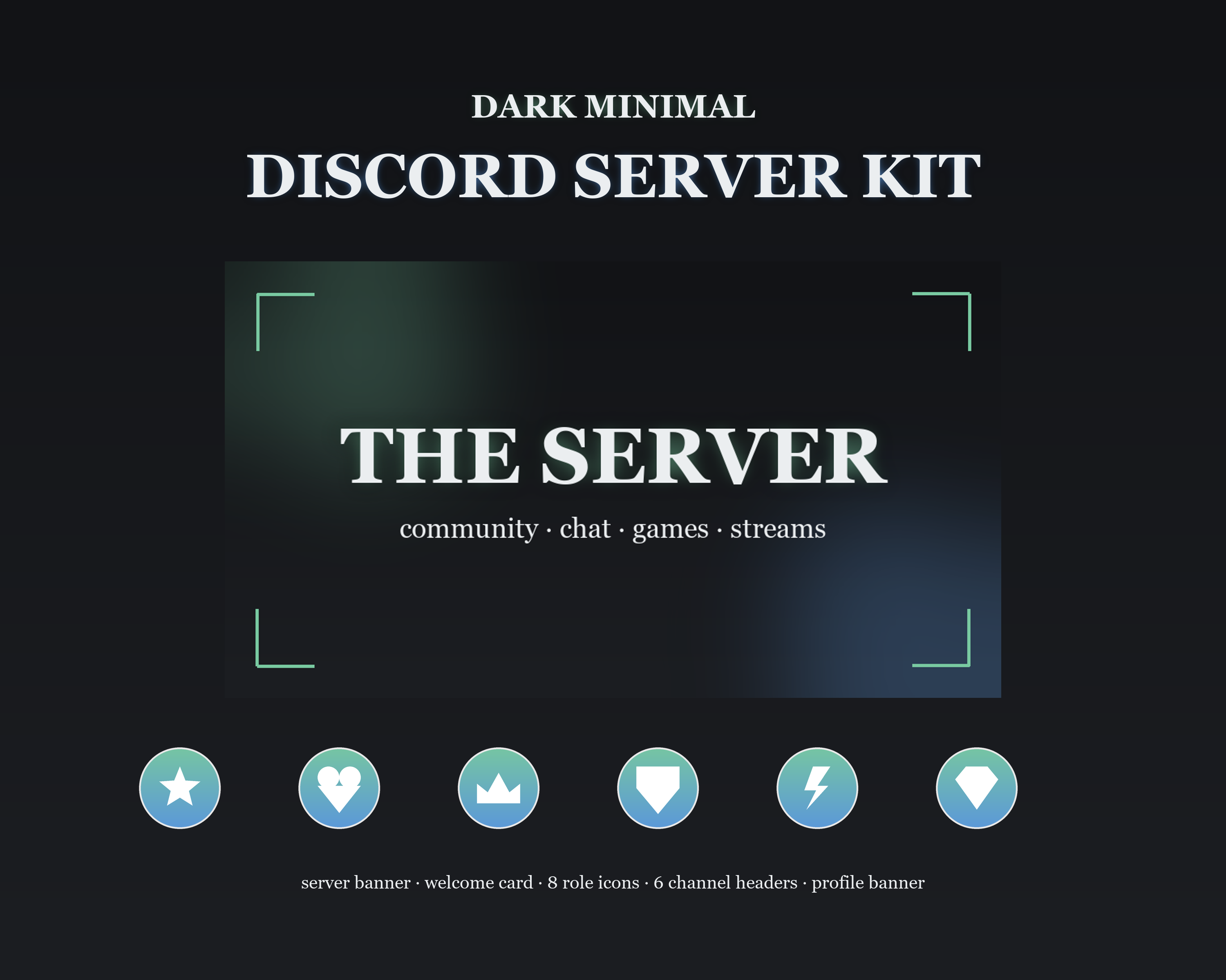 Dark Minimal Discord Server Kit — Banner, Welcome, Role Icons