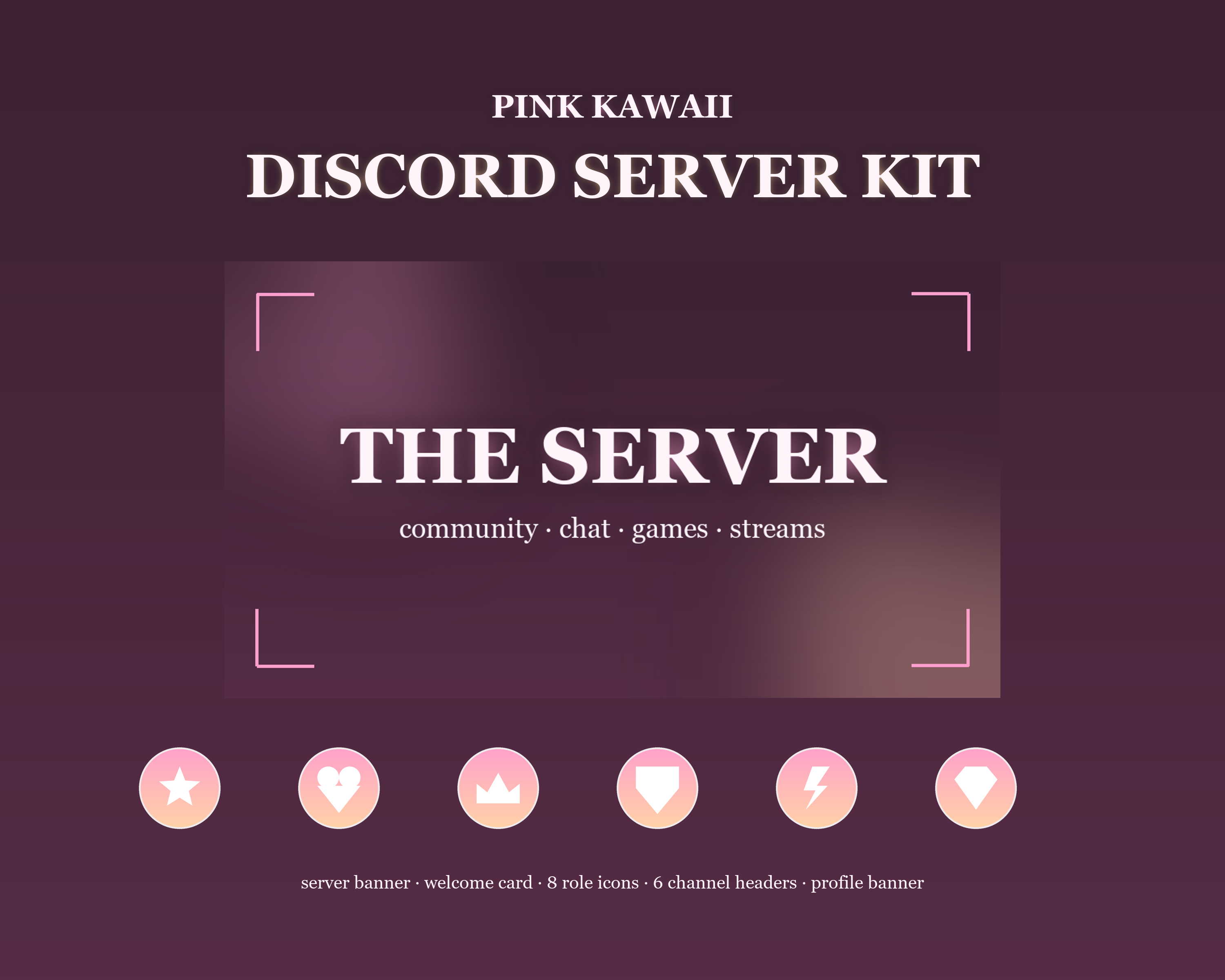 Pink Kawaii Discord Server Kit — Banner, Welcome, Role Icons