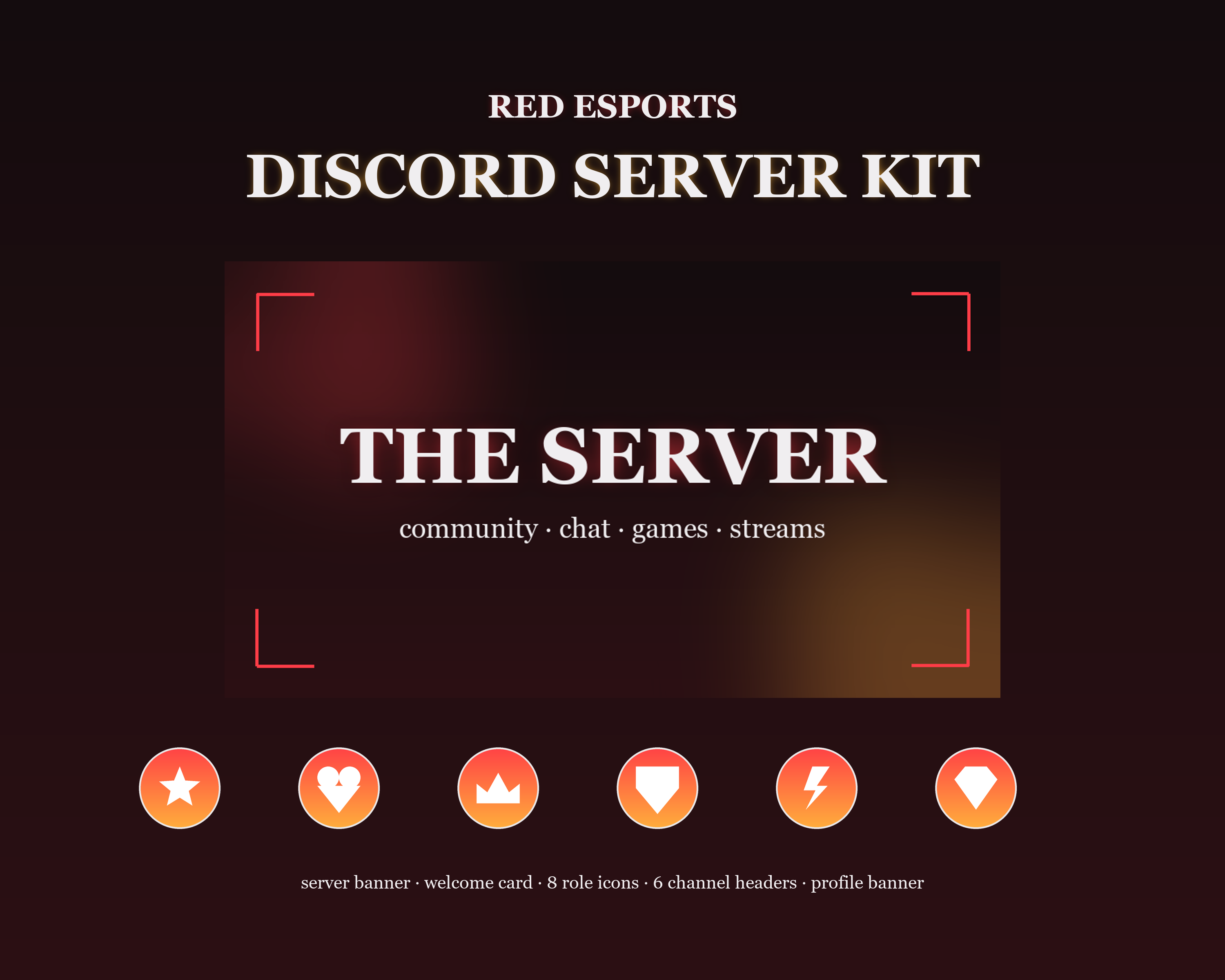 Red Esports Discord Server Kit — Banner, Welcome, Role Icons