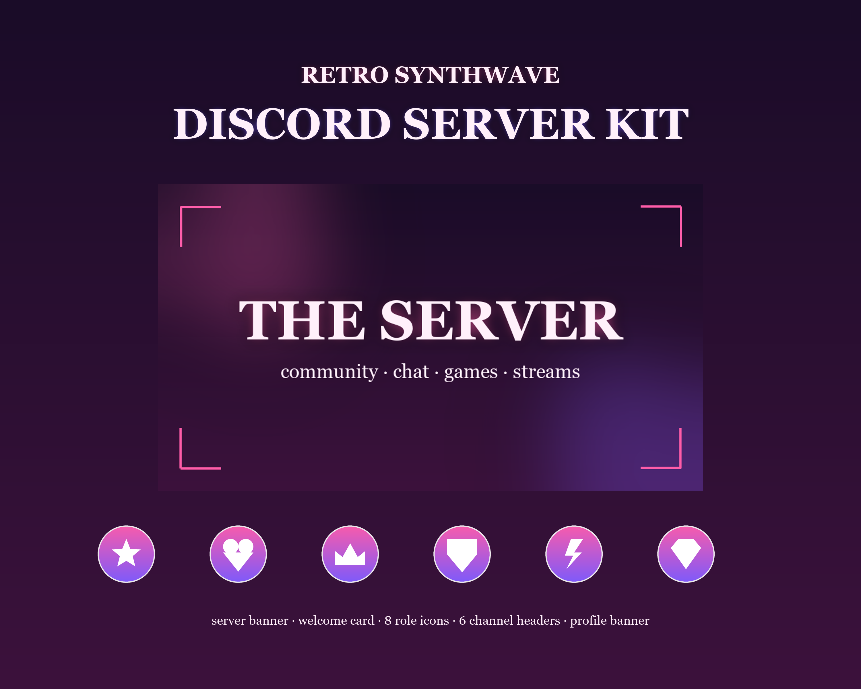 Retro Synthwave Discord Server Kit — Banner, Welcome, Role Icons