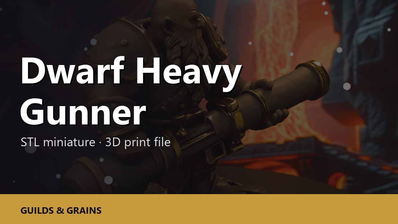 Dwarf Heavy Gunner STL File - Fantasy Tabletop Miniature 28mm Wargaming 3D Print