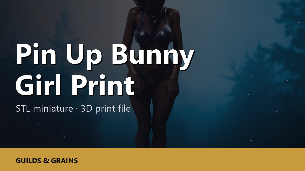 Pin Up Bunny Girl 3D Print STL Moonlit Edition, Sexy Rabbit Girl Figurine Model, Mature Collectible Statue, Resin FDM Digital Download