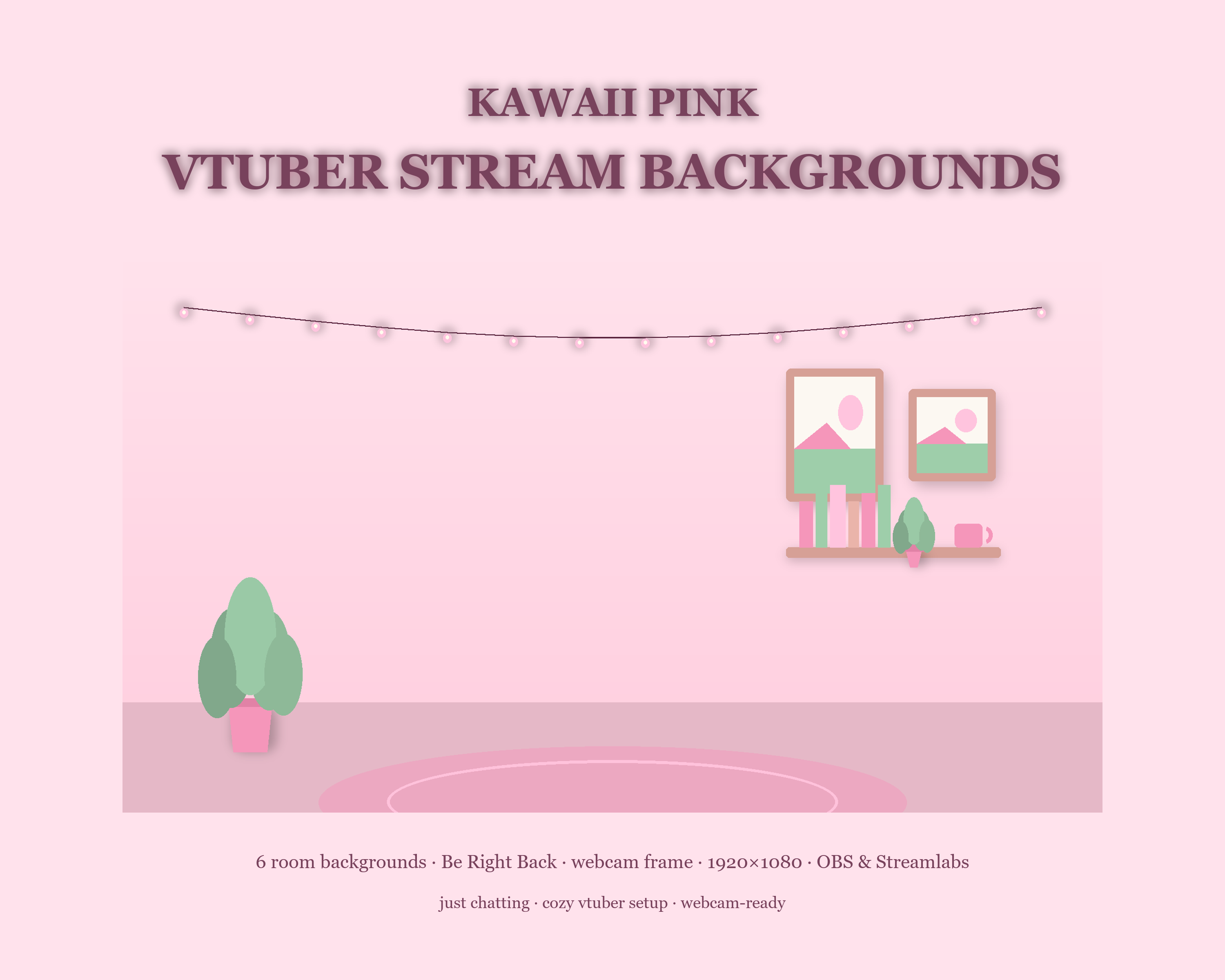 Kawaii Pink VTuber & Just Chatting Stream Background Pack