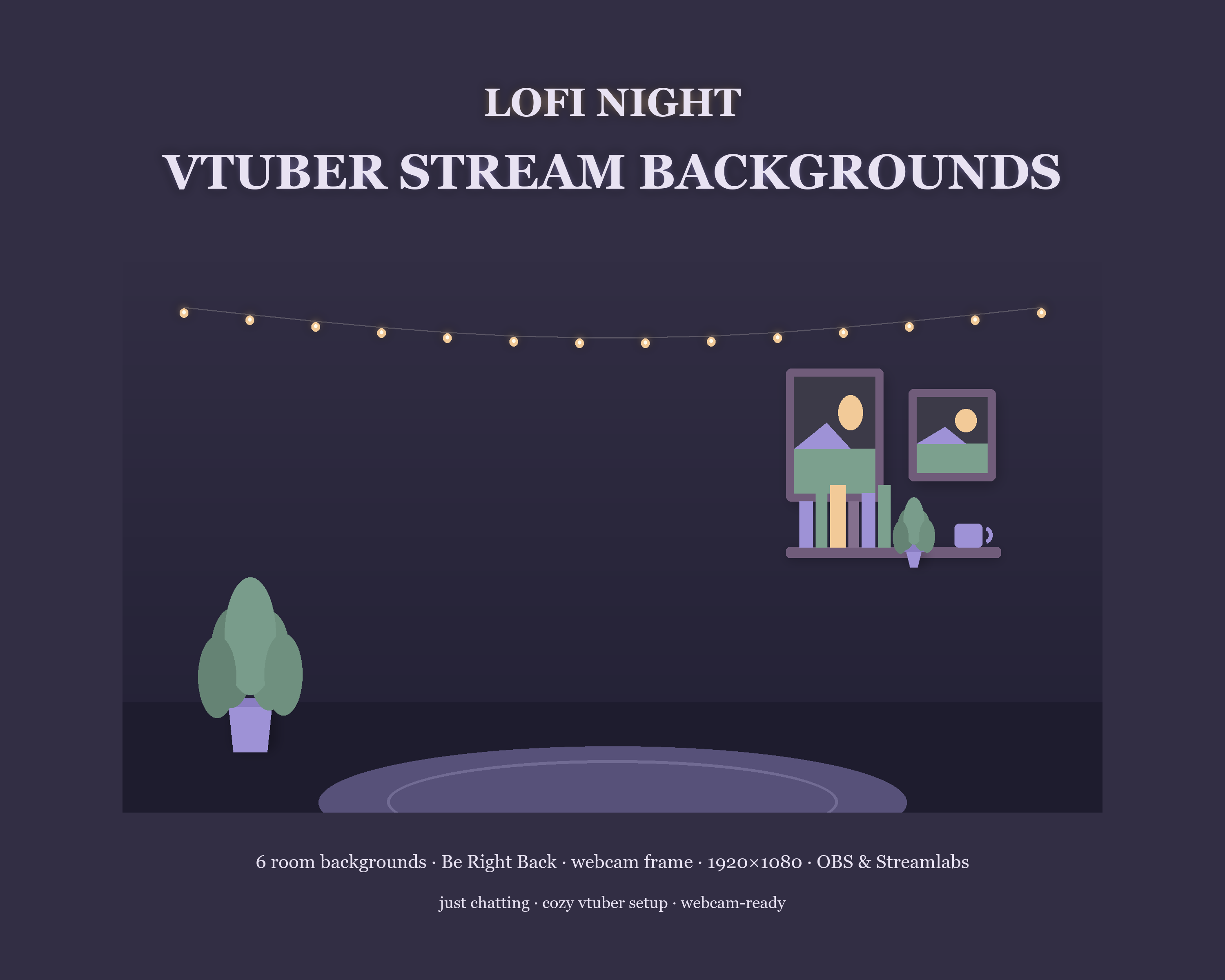 Lofi Night VTuber & Just Chatting Stream Background Pack