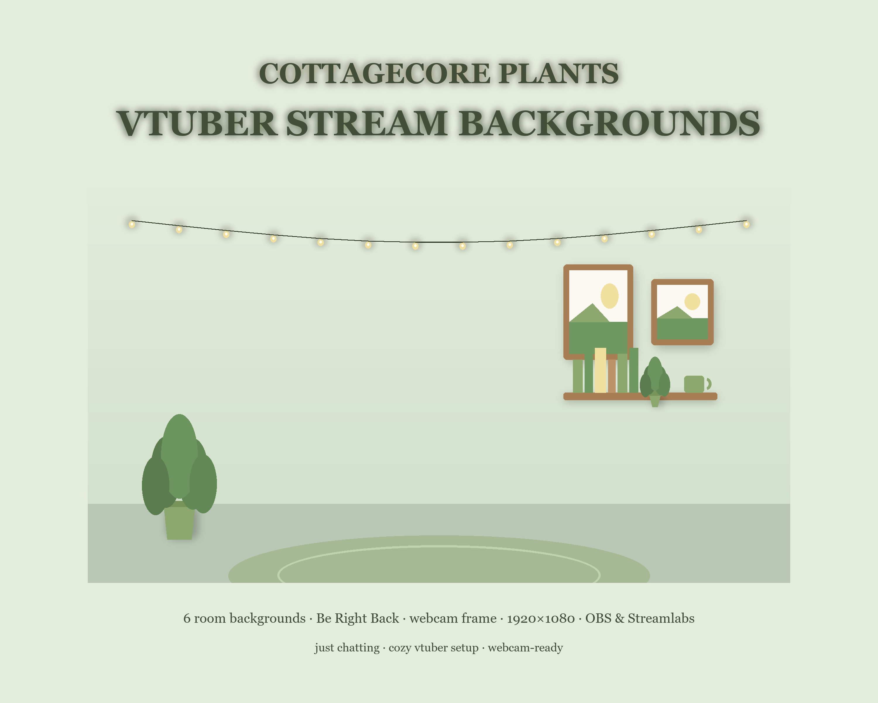 Cottagecore Plants VTuber & Just Chatting Stream Background Pack