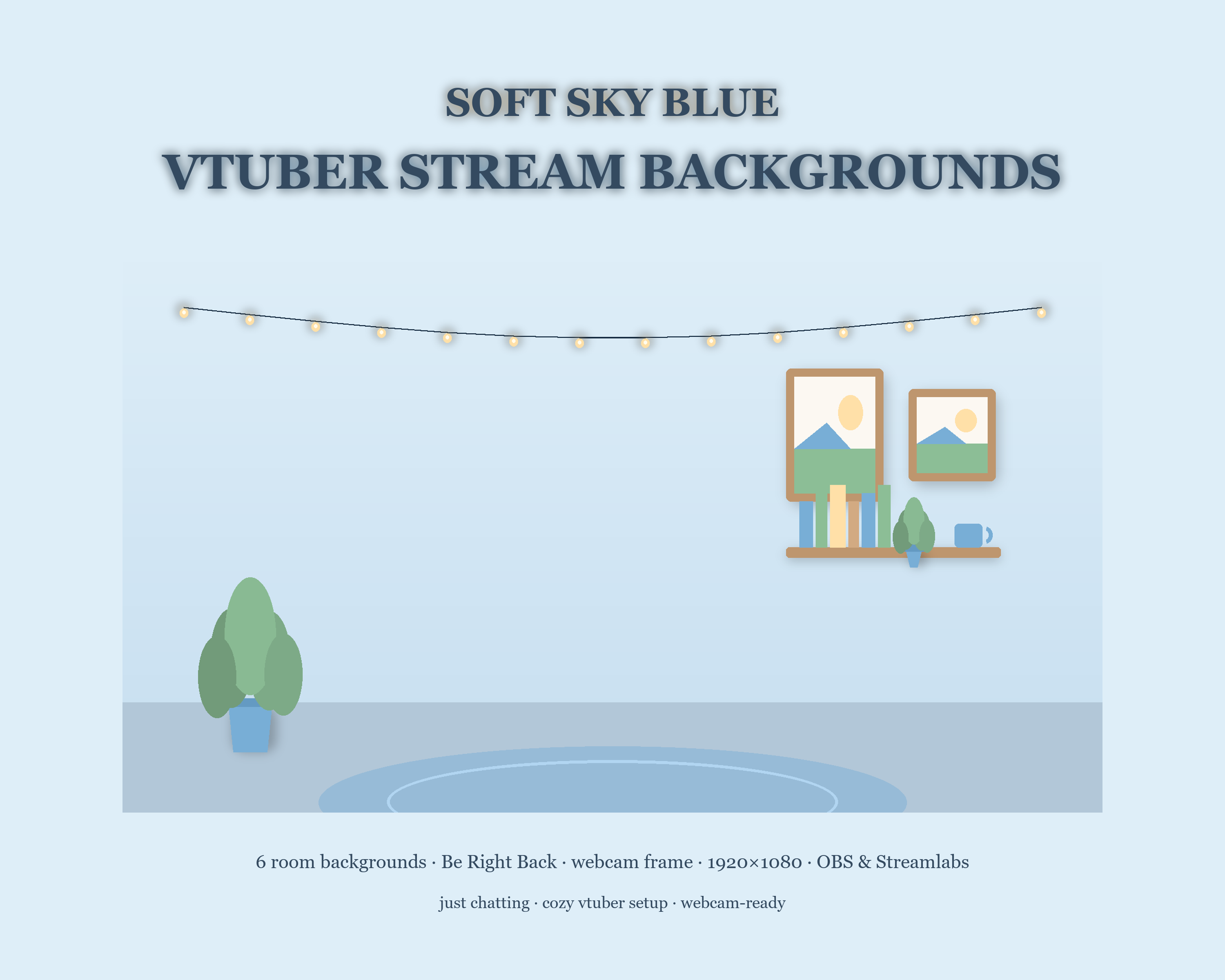 Soft Sky Blue VTuber & Just Chatting Stream Background Pack